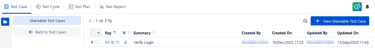 Shareable Test Cases Section