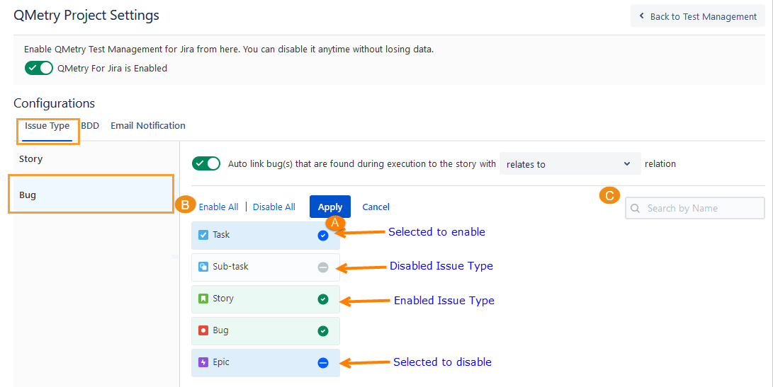 Enable Bug Issue Type