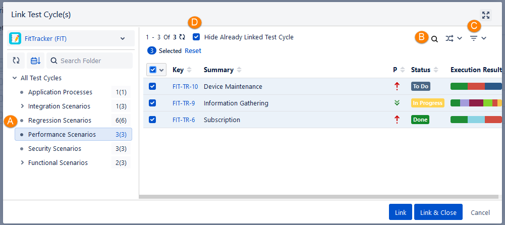 Link Test Cycles Screen