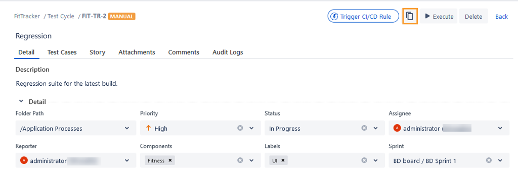 Clone from Test Cycle Detail Page Clone from Test Cycle Detail Page