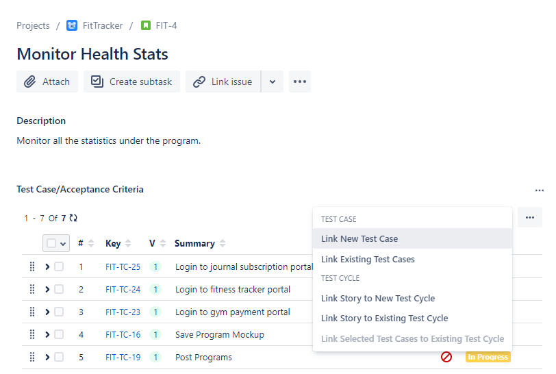 Link New Test Case from Story