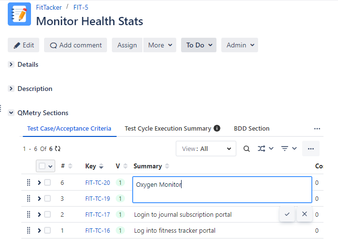 Edit Test Cases Inline on Story