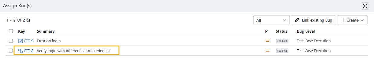 Bugs Tab on Execution Screen