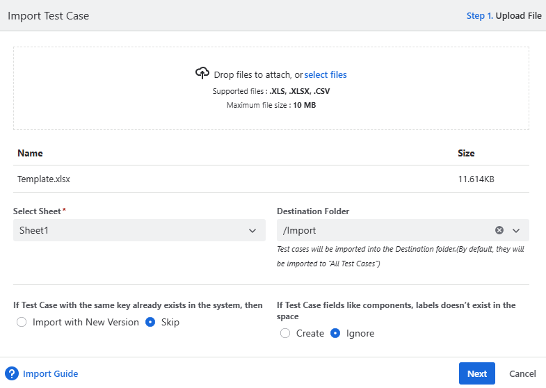 Import Test Case Dialog