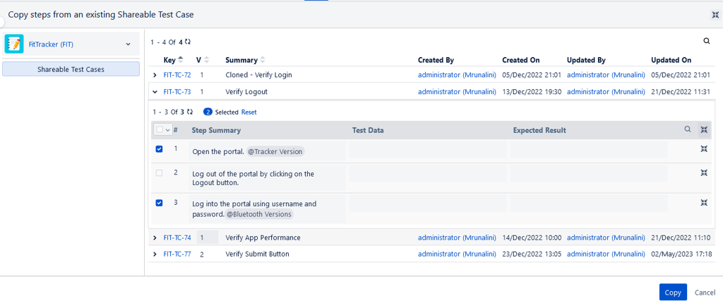 Copy Steps from Shareable Test Case