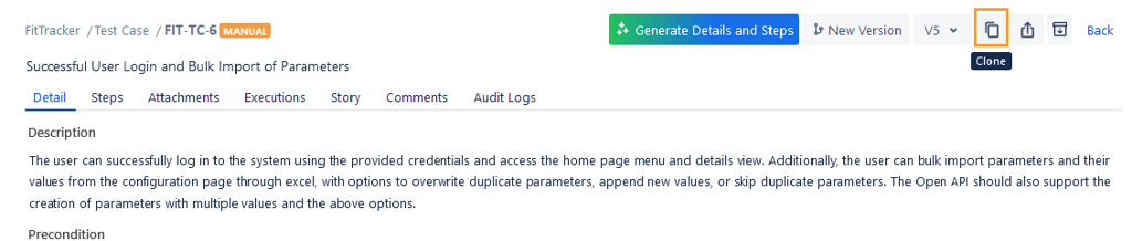 Clone Test Case from Test Case Detail Page