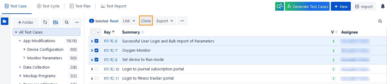 Bulk Clone Test Cases