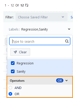 OR Operator for Test Cycle Search OR Operator for Test Cycle Search