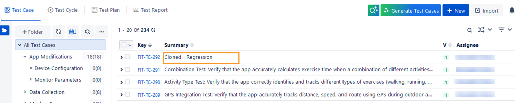 Test Cases Cloned with Set Prefix