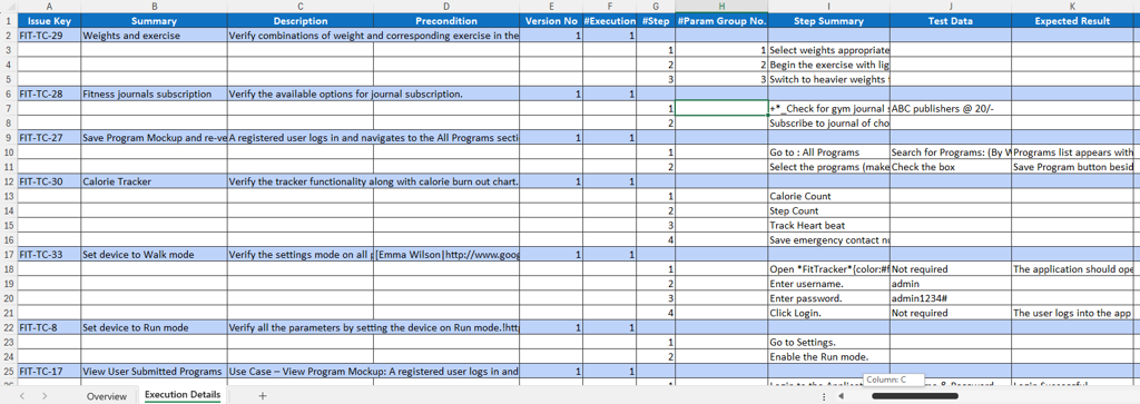 Execution Details Tab of Excel Execution Details Tab of Excel