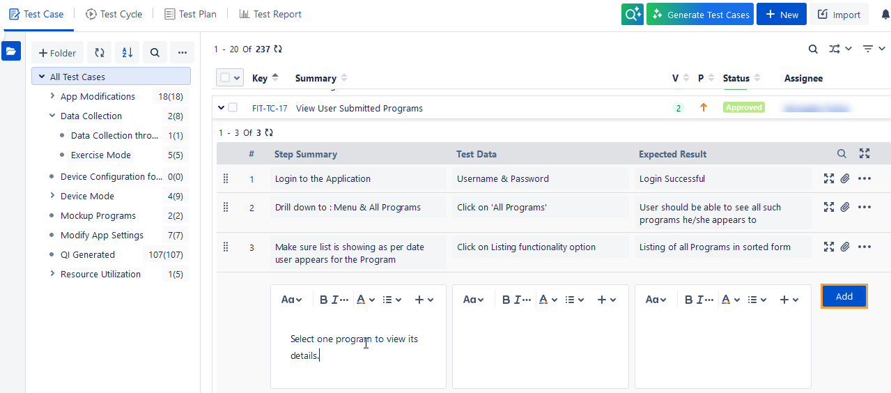 Add Test Steps from List View