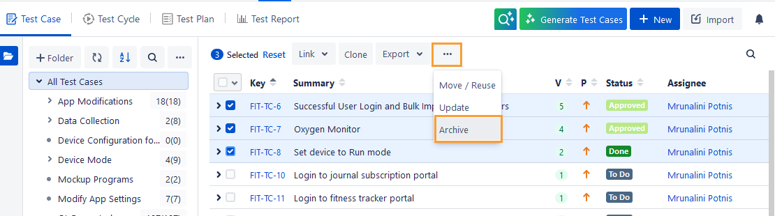 Archive Bulk Test Cases