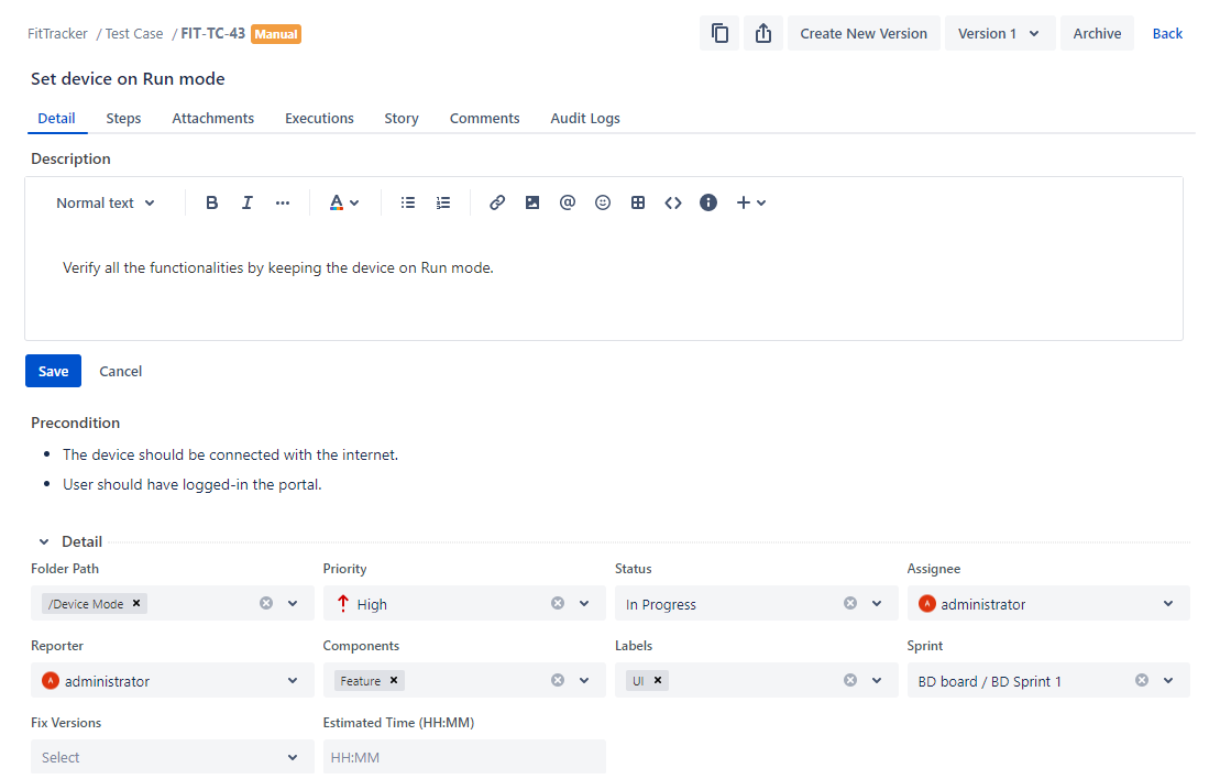 Inline Editing of Test Case