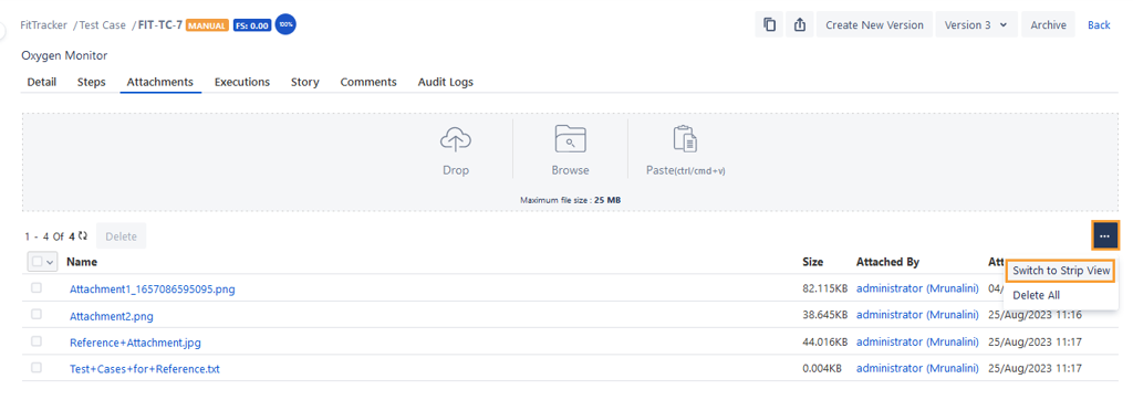 Test Case Attachment Switch to Strip View