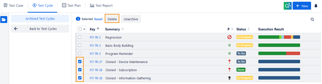 Bulk Delete Test Cycles