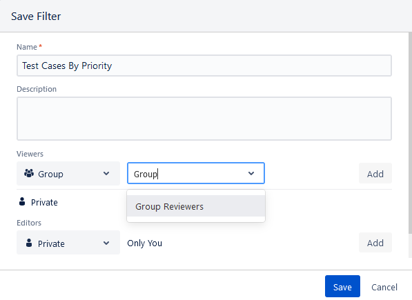 Save filter test case by priority