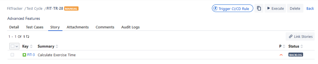 Story Tab in Test Cycle