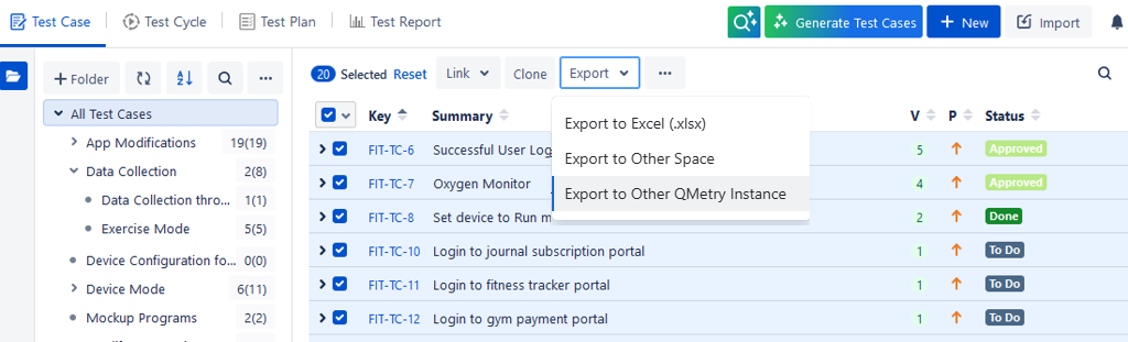 Export TC to Other QMetry Instance