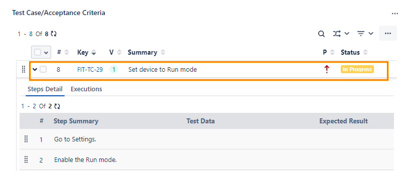 Expand Test Case to View Details