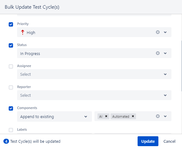 Bulk Update Test Cycle from List View