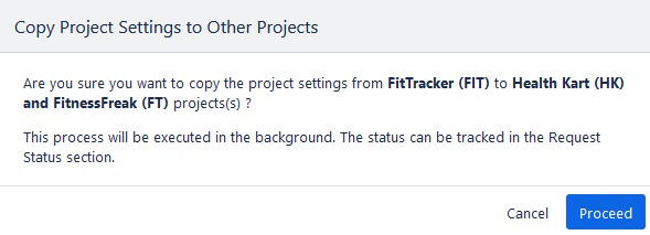 Project Settings Confirmation