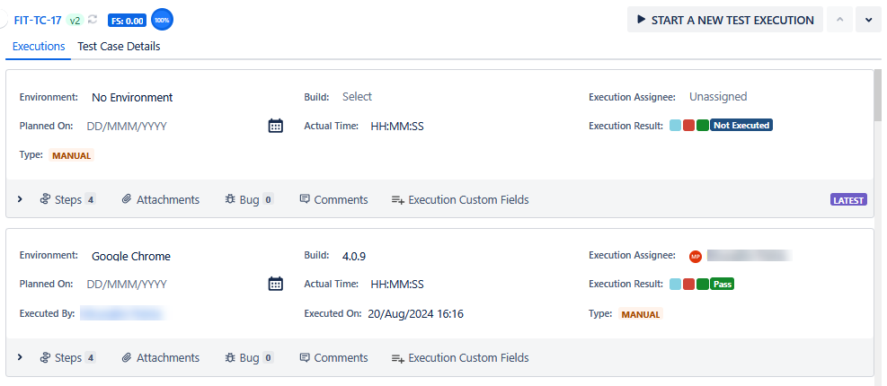Single TC New Execution Grid View