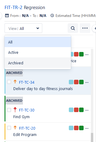 Filter on Archived Test Cases on Grid View