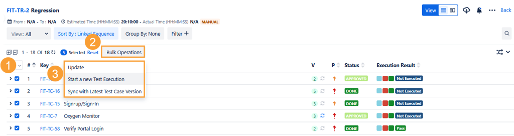 Multiple TCs New Execution List View