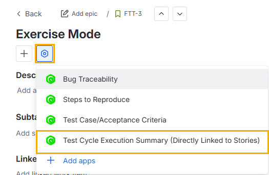 Test Cycle Execution Summary in Story