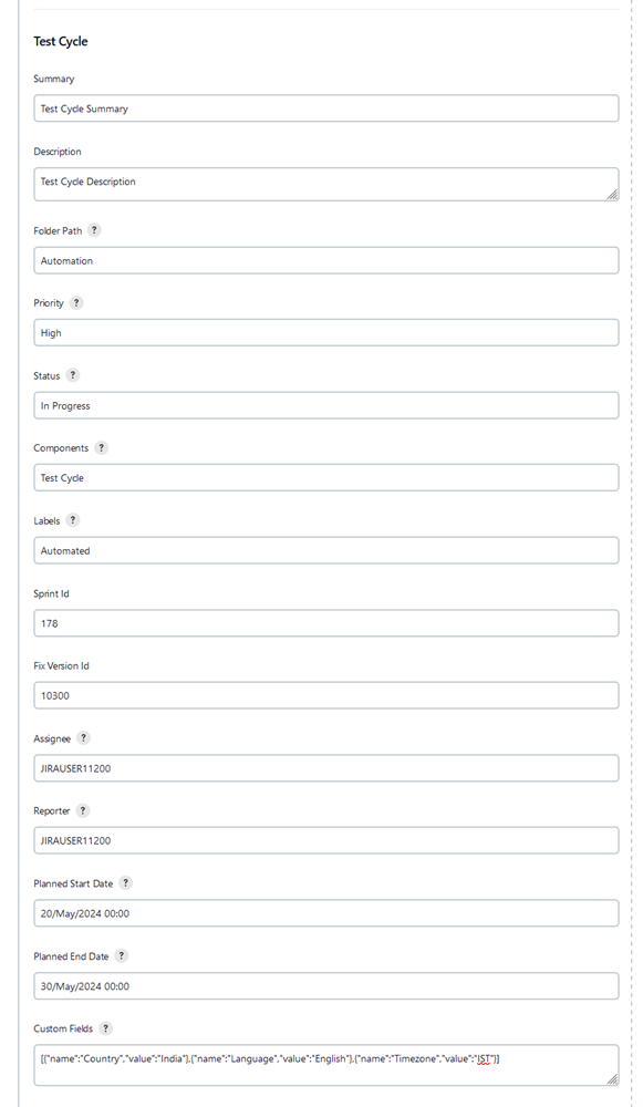 Jenkins Server TCycle Fields Jenkins Server TCycle Fields