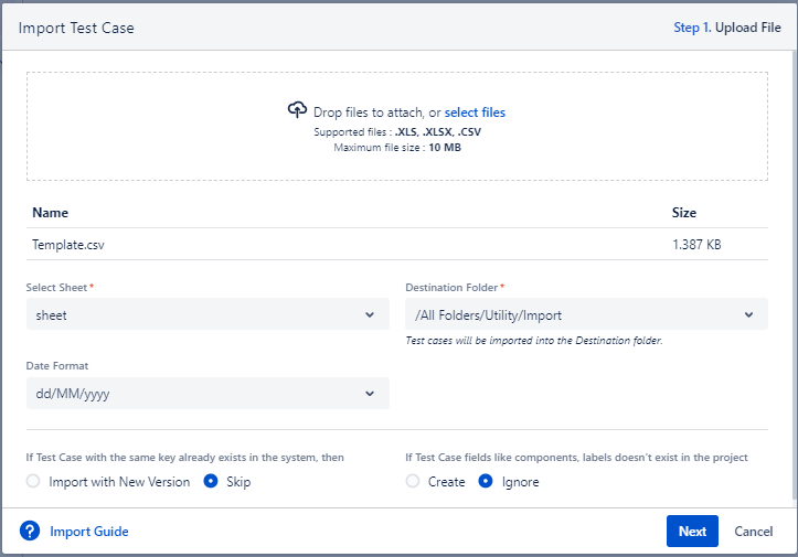 Import Test Case Dialog
