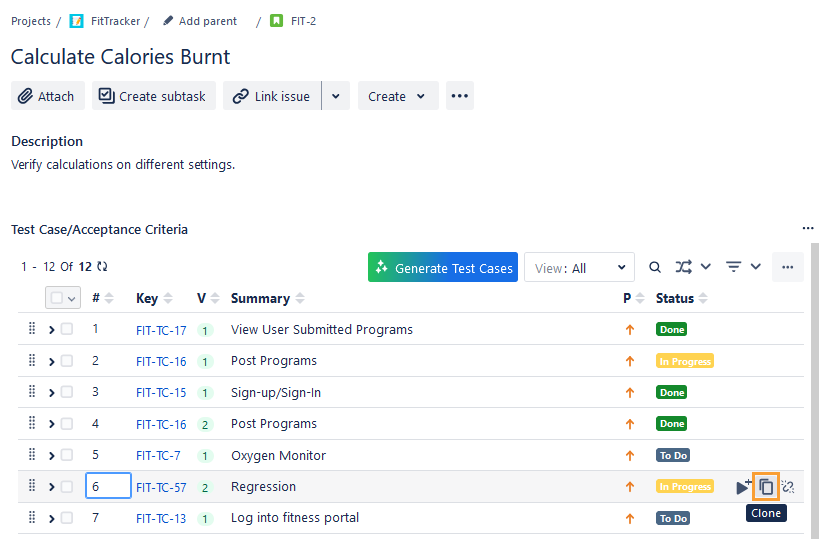 Clone Test Case from Story Details Page