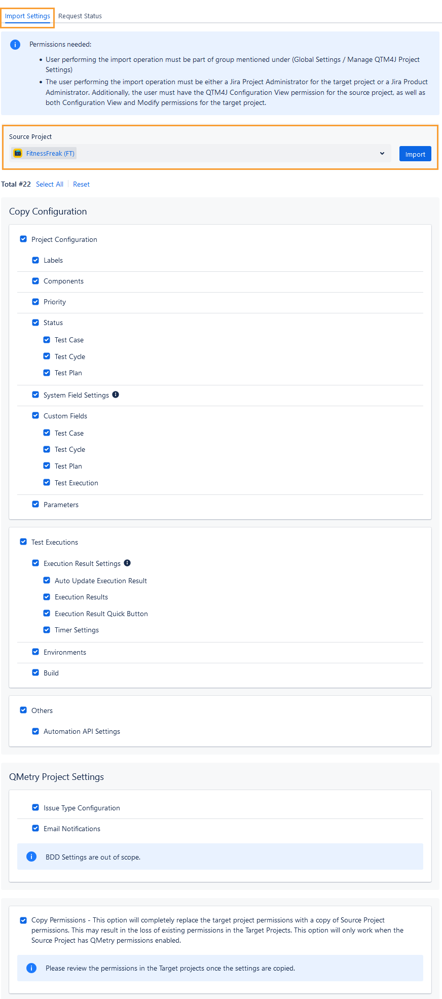Import Project Settings Import Project Settings