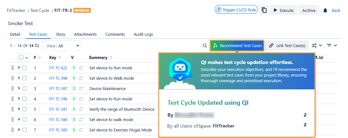Test Case Tab Statistics