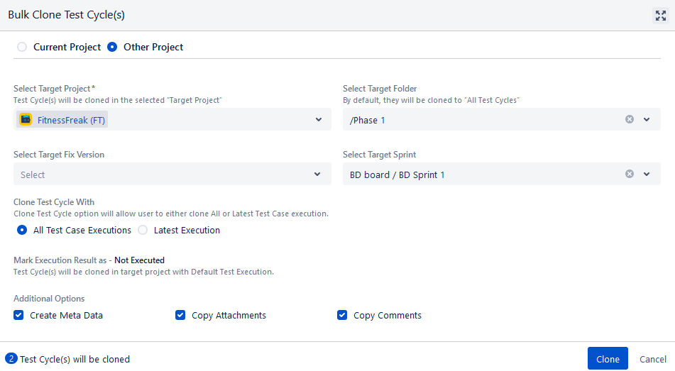 Bulk Clone Test Cycle to Other Project