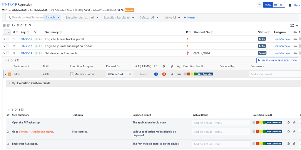 List View Execution Screen List View Execution Screen