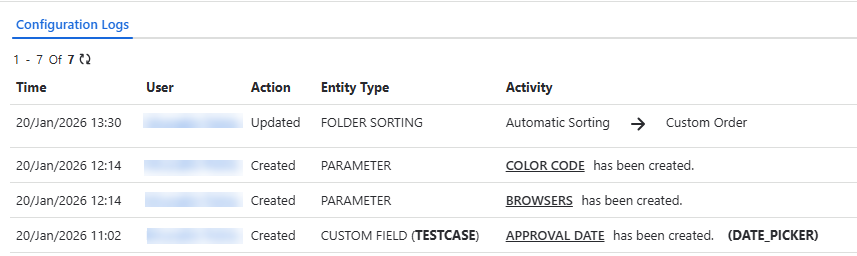 Folder Order Config Logs