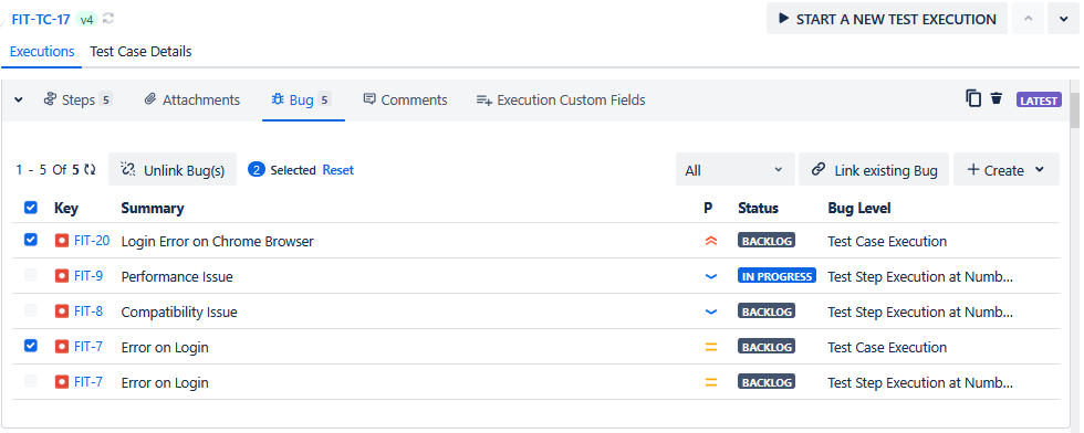Unlink Multiple Bugs Grid View