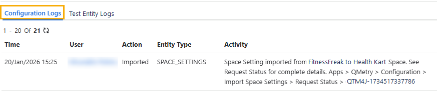 Audit Logs Import Space Settings