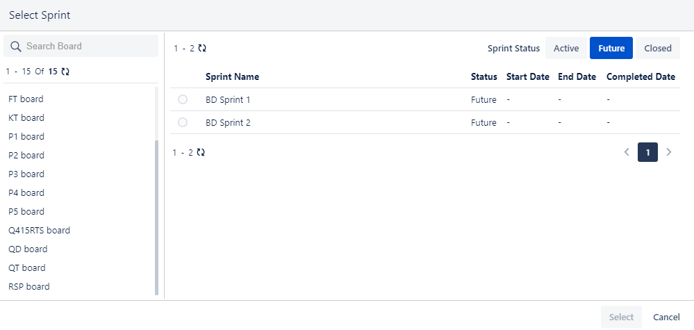 Select Sprint for Test Case