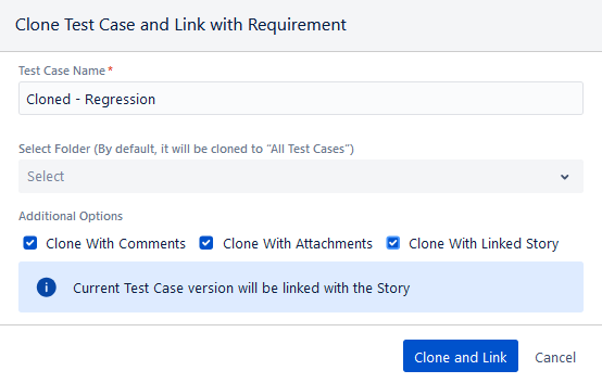 Clone Test Case and Link with Requirement