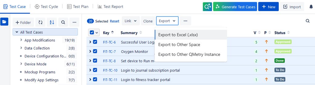 TC Export to Excel Option