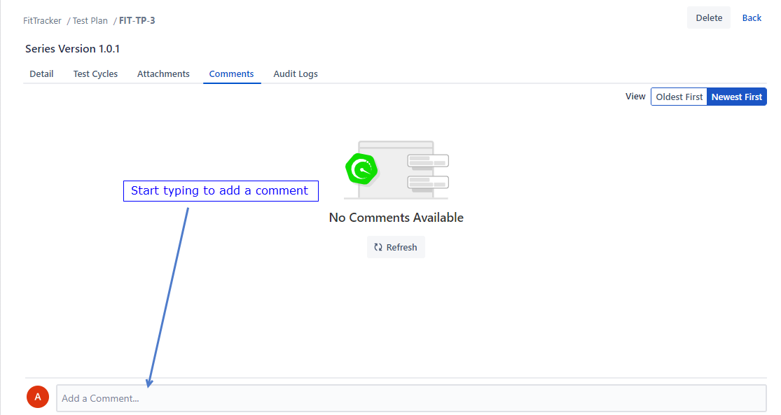 Add Comments for Test Plan