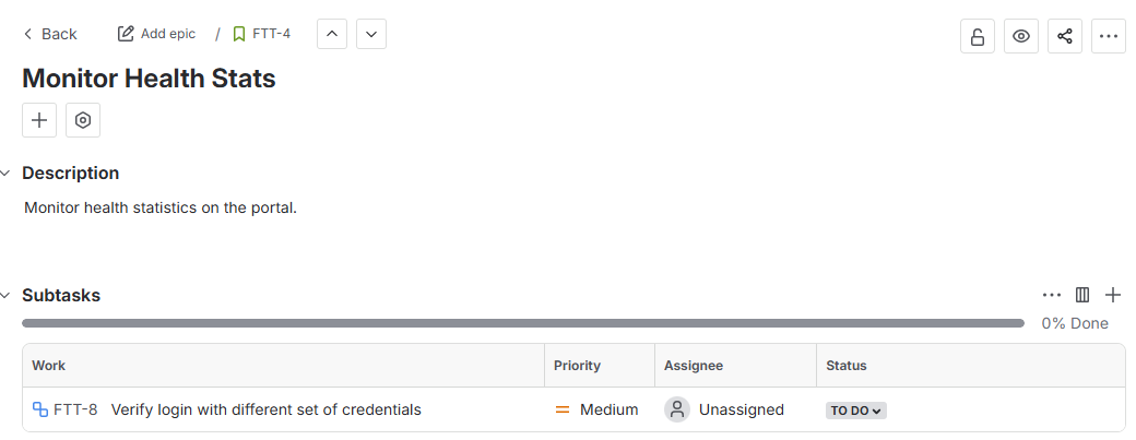 Subtask on Story Page