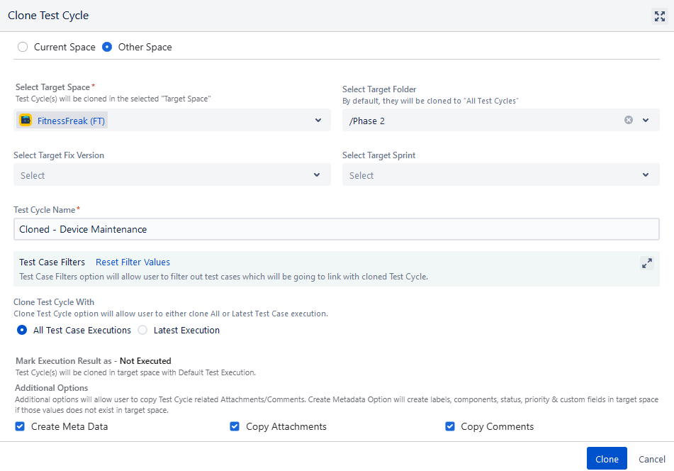 Clone Test Cycle in Other Project