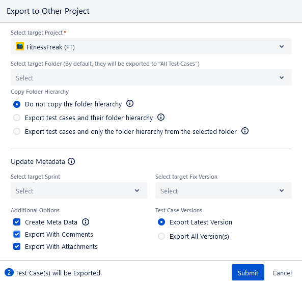 Export to Other Project Options