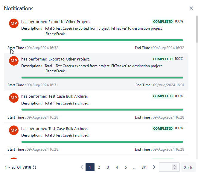 View Notifications for Import BDD TCs