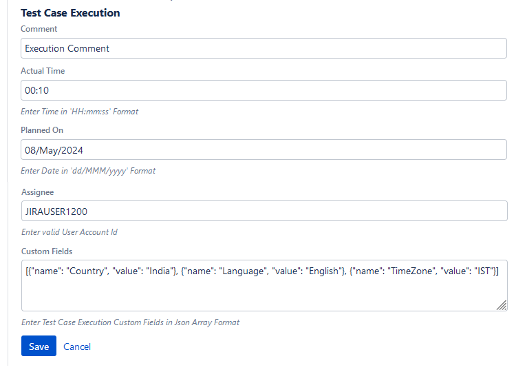 Cloud Test Case Execution Fields Cloud Test Case Execution Fields