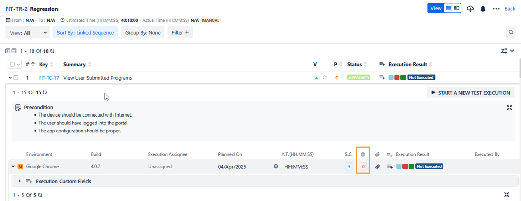 Link Defects List View
