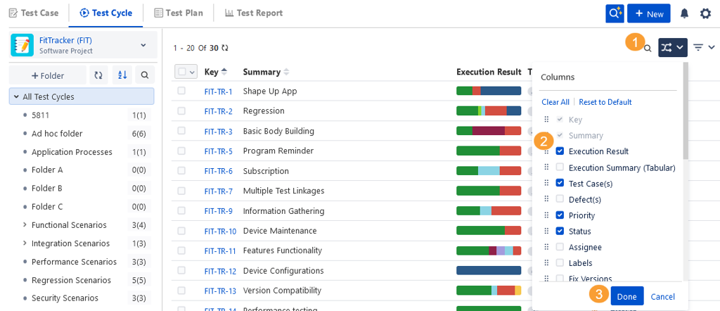 Test Cycle Personalized View